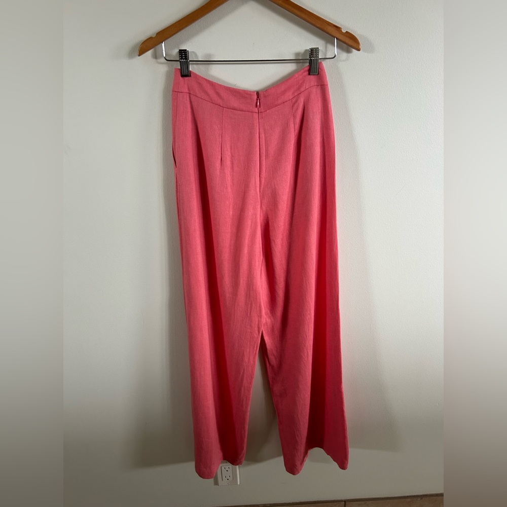 BCBGMAXAZRIA Pants Coral Pink Flat Front Linen Blend XXS